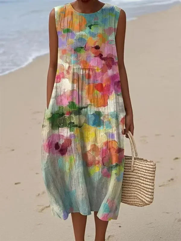 Mirte - Vielseitiges mehrfarbiges Midikleid